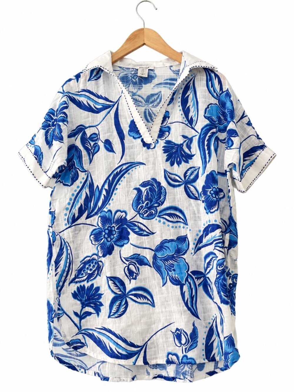 Haute Hippie White Multicolored Floral Cotton Embroidered Boho Tunic Shirt  XS
